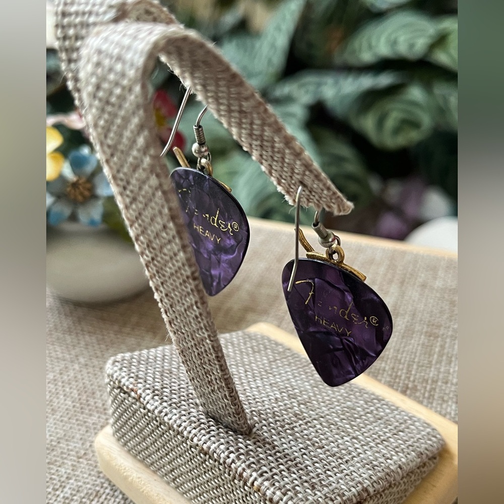 Purple Heart Earrings with Gold Martini Design - Picture 3 of 5